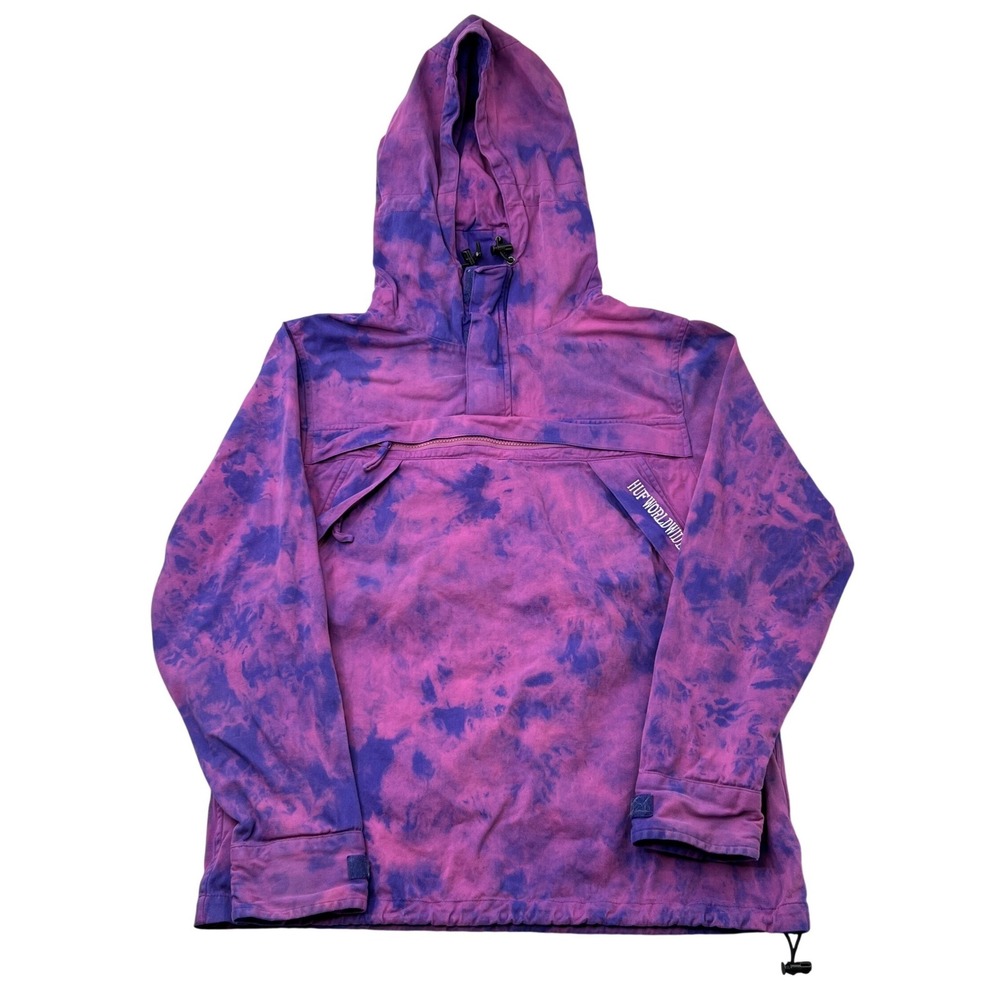 HUF Tie Dye Anorak Pullover Jacket M Purple Men Streetwear Skate Hooded Retro